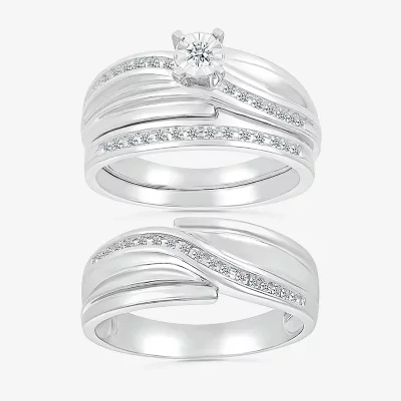 4.40mm Unisex Adult 1/3 CT. T.W. Natural White Diamond 10K White Gold Round Side Stone Wedding Ring Set