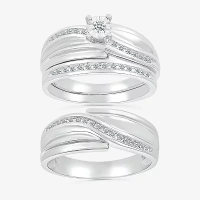 4.40mm Unisex Adult 1/3 CT. T.W. Natural White Diamond 10K White Gold Round Side Stone Wedding Ring Set