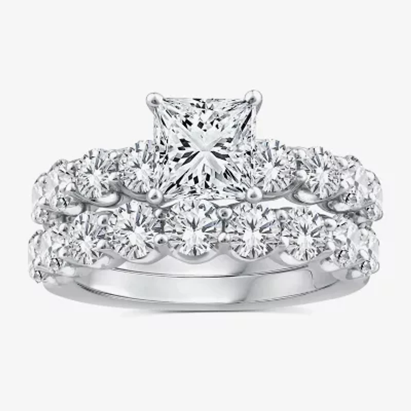 Signature By Modern Bride (G / Si1-Si2) Womens 4 CT. T.W. Lab Grown White Diamond 14K White Gold Side Stone Bridal Set