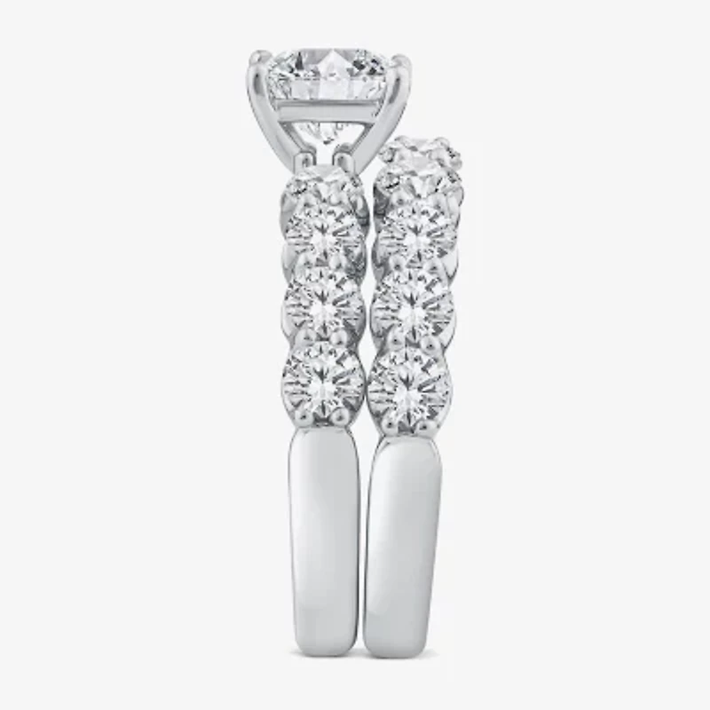 Signature By Modern Bride (G / Si1-Si2) Womens 4 CT. T.W. Lab Grown White Diamond 14K White Gold Side Stone Bridal Set