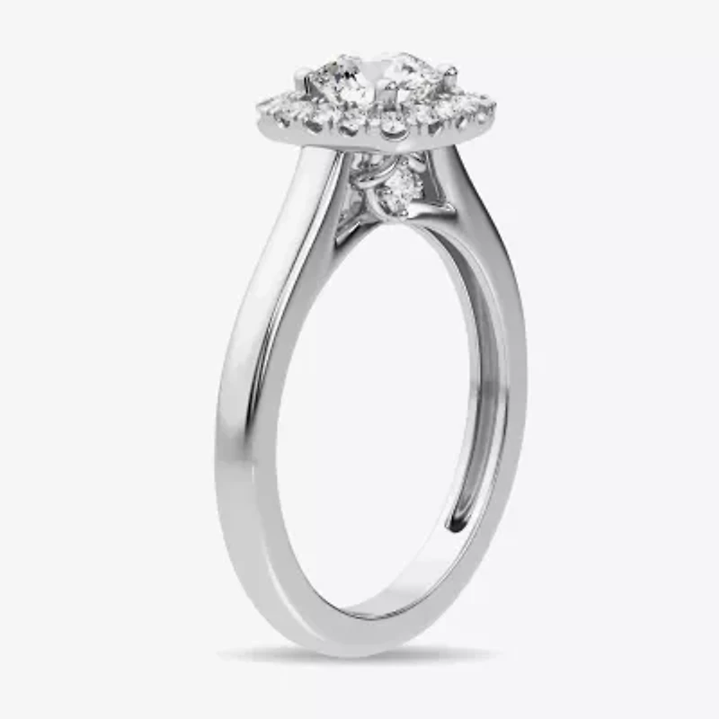 1 CT. T.W. Lab-Grown (G-H / SI1-SI2) Diamond Cushion Halo Engagement Ring 10K Gold