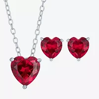 Yes, Please! Womens Lab Created Red Ruby Sterling Silver Heart 2-pc. Jewelry Set