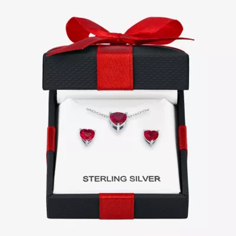 Yes, Please! Womens Lab Created Red Ruby Sterling Silver Heart 2-pc. Jewelry Set