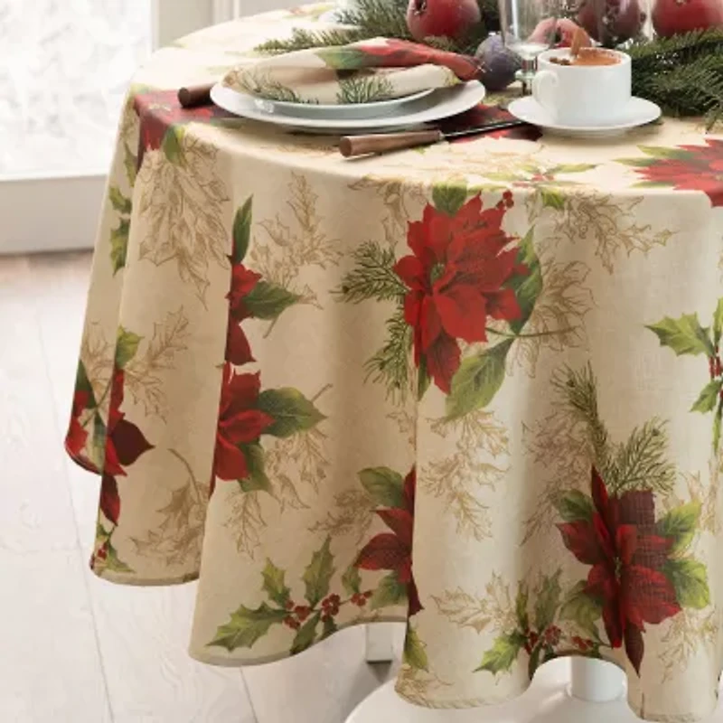 Elrene Home Fashions Festive Poinsettia Tablecloth
