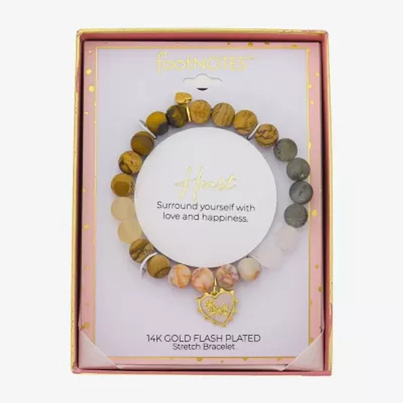 Footnotes Charm Stretch Womens Multi Color 10K Gold Over Brass Heart Beaded Bracelet