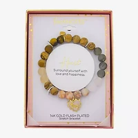 Footnotes Charm Stretch Womens Multi Color 10K Gold Over Brass Heart Beaded Bracelet