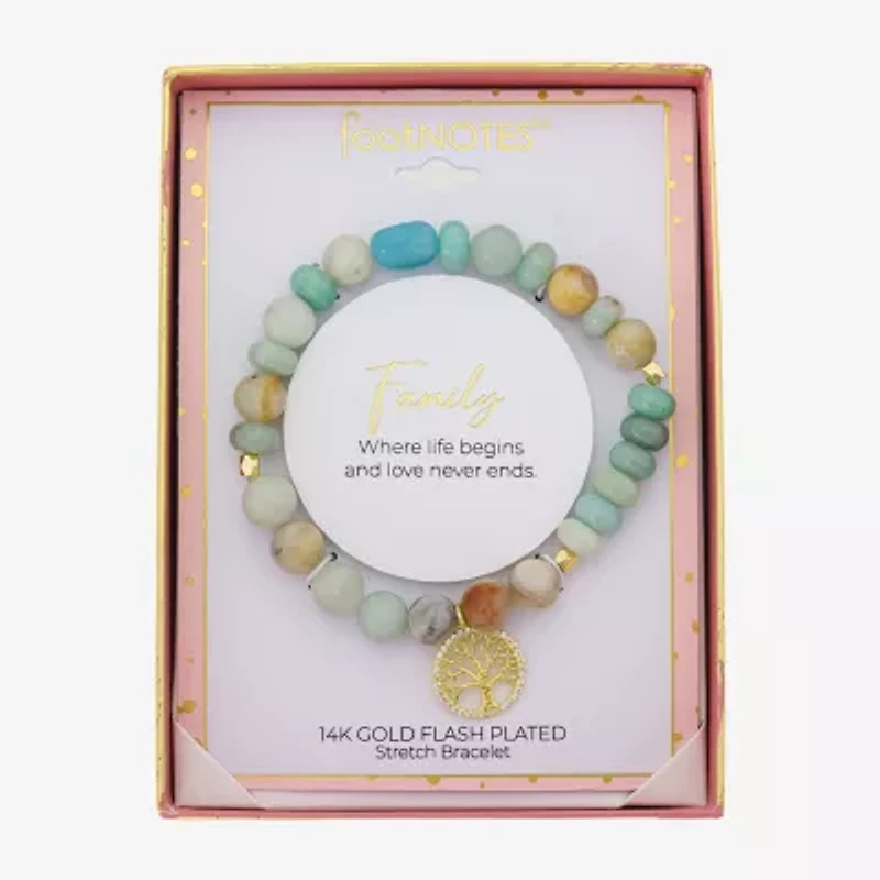 Footnotes Family Tree Charm Womens Multi Color 10K Gold Over Brass Beaded Bracelet