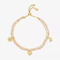 Footnotes Multi Strand Charm Womens Pink Quartz 10K Gold Over Brass Butterfly Flower Heart Bolo Bracelet