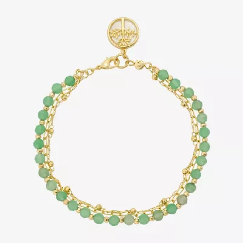 Footnotes Family Tree Charm Multi Strand Womens Green Aventurine 10K Gold Over Brass Strand Bracelet