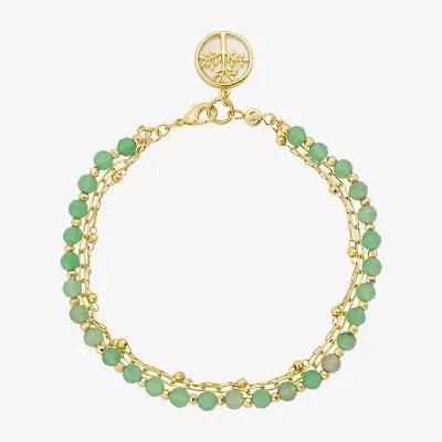 Footnotes Family Tree Charm Multi Strand Womens Green Aventurine 10K Gold Over Brass Strand Bracelet