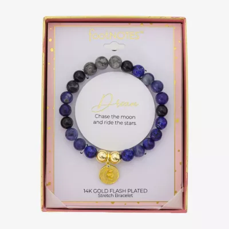 Footnotes Charm Stretch Womens Blue Sodalite 10K Gold Over Brass Moon Beaded Bracelet
