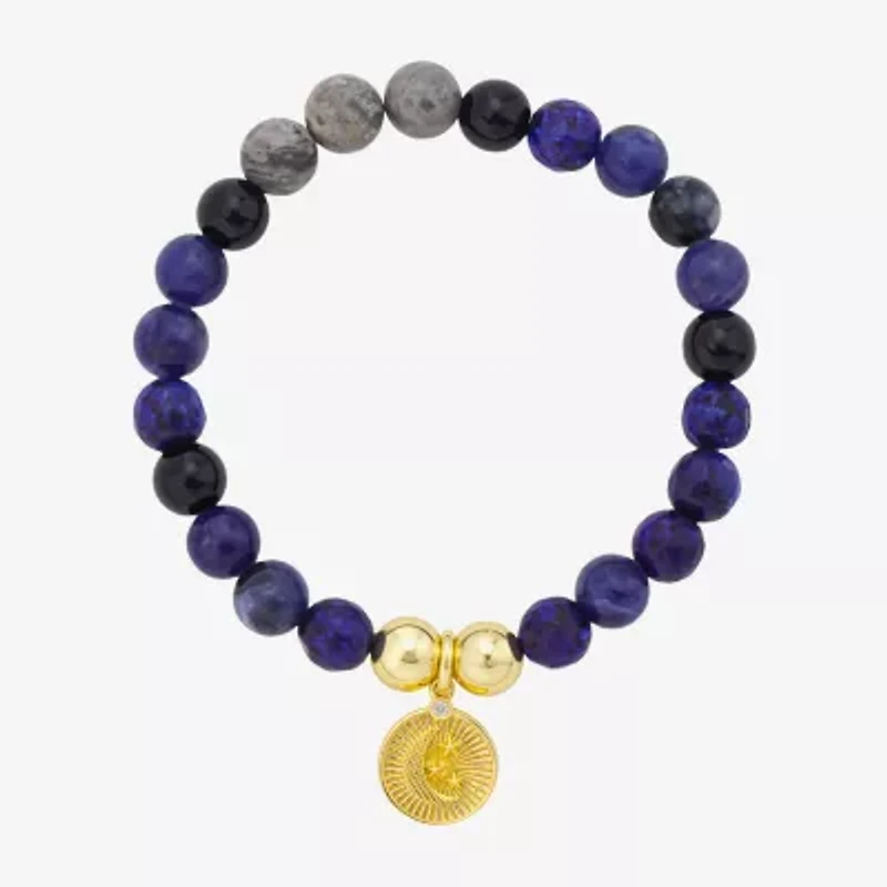 Footnotes Charm Stretch Womens Blue Sodalite 10K Gold Over Brass Moon Beaded Bracelet
