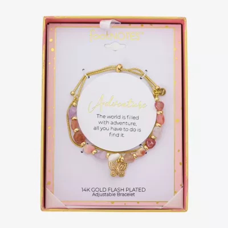 Footnotes Multi Strand Charm Beaded Womens Multi Color 10K Gold Over Brass Butterfly Bolo Bracelet