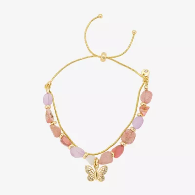 Footnotes Multi Strand Charm Beaded Womens Multi Color 10K Gold Over Brass Butterfly Bolo Bracelet