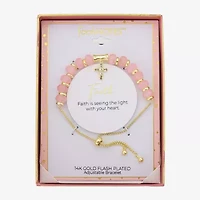 Footnotes Charm Beaded Womens Pink Quartz 10K Gold Over Brass Cross Bolo Bracelet