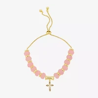 Footnotes Charm Beaded Womens Pink Quartz 10K Gold Over Brass Cross Bolo Bracelet