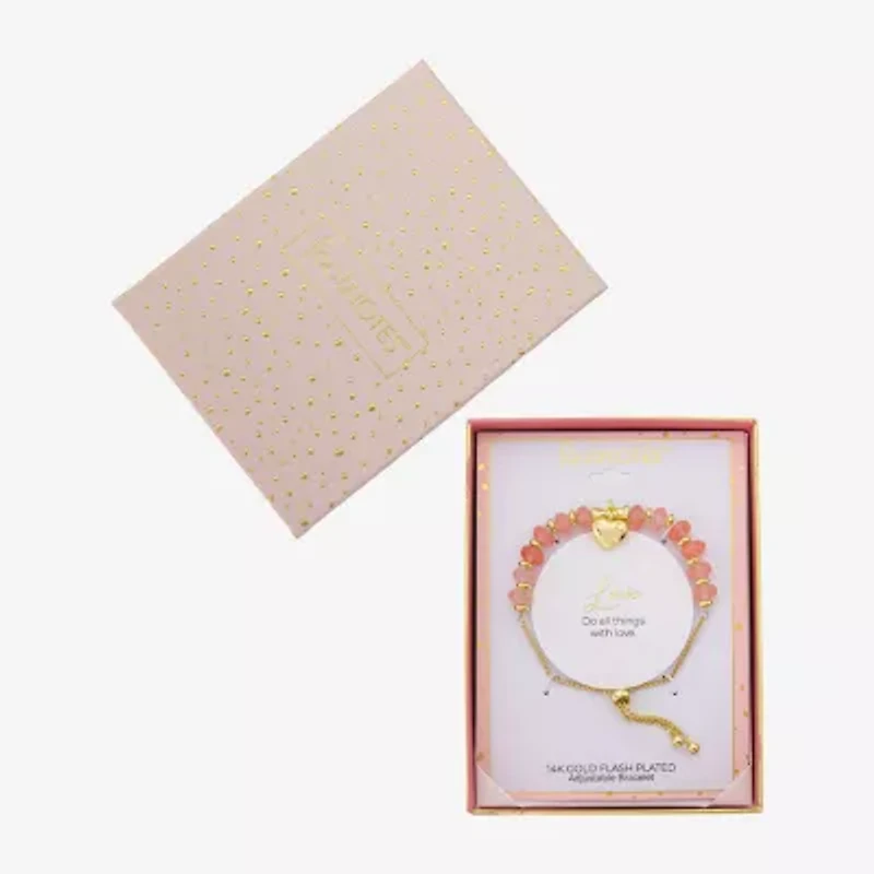 Footnotes Charm Beaded Womens Red Quartz 10K Gold Over Brass Heart Bolo Bracelet