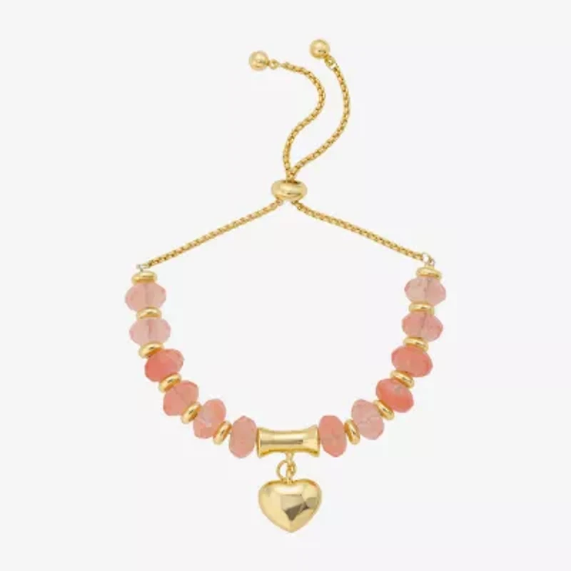 Footnotes Charm Beaded Womens Red Quartz 10K Gold Over Brass Heart Bolo Bracelet