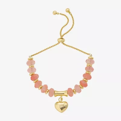 Footnotes Charm Beaded Womens Red Quartz 10K Gold Over Brass Heart Bolo Bracelet
