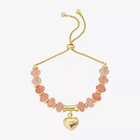 Footnotes Charm Beaded Womens Red Quartz 10K Gold Over Brass Heart Bolo Bracelet