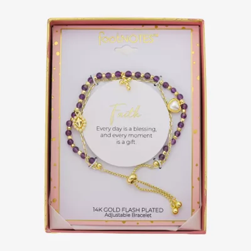 Footnotes Charm Beaded Womens Purple Amethyst 10K Gold Over Brass Cross Heart Bolo Bracelet