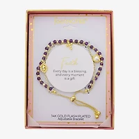 Footnotes Charm Beaded Womens Purple Amethyst 10K Gold Over Brass Cross Heart Bolo Bracelet