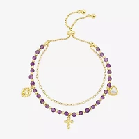 Footnotes Charm Beaded Womens Purple Amethyst 10K Gold Over Brass Cross Heart Bolo Bracelet