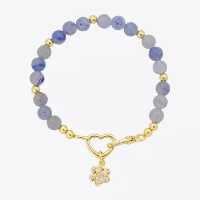 Footnotes Paw Charm Beaded Womens Blue Sodalite 10K Gold Over Brass Beaded Bracelet