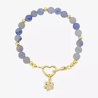 Footnotes Paw Charm Beaded Womens Blue Sodalite 10K Gold Over Brass Beaded Bracelet