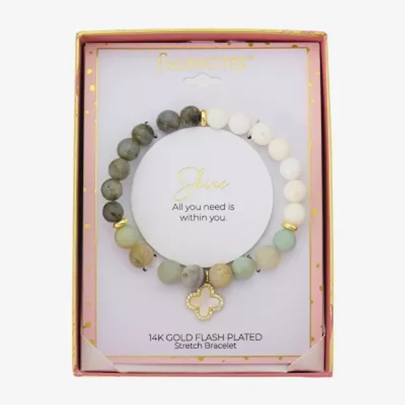 Footnotes Charm Stretch Womens Multi Color 10K Gold Over Brass Clover Beaded Bracelet