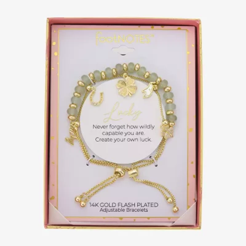 Footnotes Lucky Elephant Horseshoe Charm Womens Green Jade Box 10K Gold Over Brass Clover Bangle Bracelet