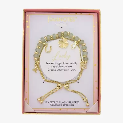 Footnotes Lucky Elephant Horseshoe Charm Womens Green Jade Box 10K Gold Over Brass Clover Bangle Bracelet
