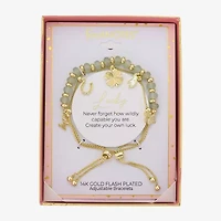 Footnotes Lucky Elephant Horseshoe Charm Womens Green Jade Box 10K Gold Over Brass Clover Bangle Bracelet