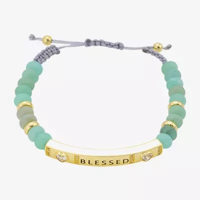 Footnotes Blessed Beaded Womens Green Jade 10K Gold Over Brass Bolo Bracelet