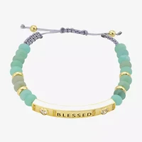 Footnotes Blessed Beaded Womens Green Jade 10K Gold Over Brass Bolo Bracelet