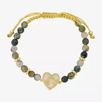 Footnotes Family Tree Womens Multi Color Jasper 10K Gold Over Brass Heart Bolo Bracelet