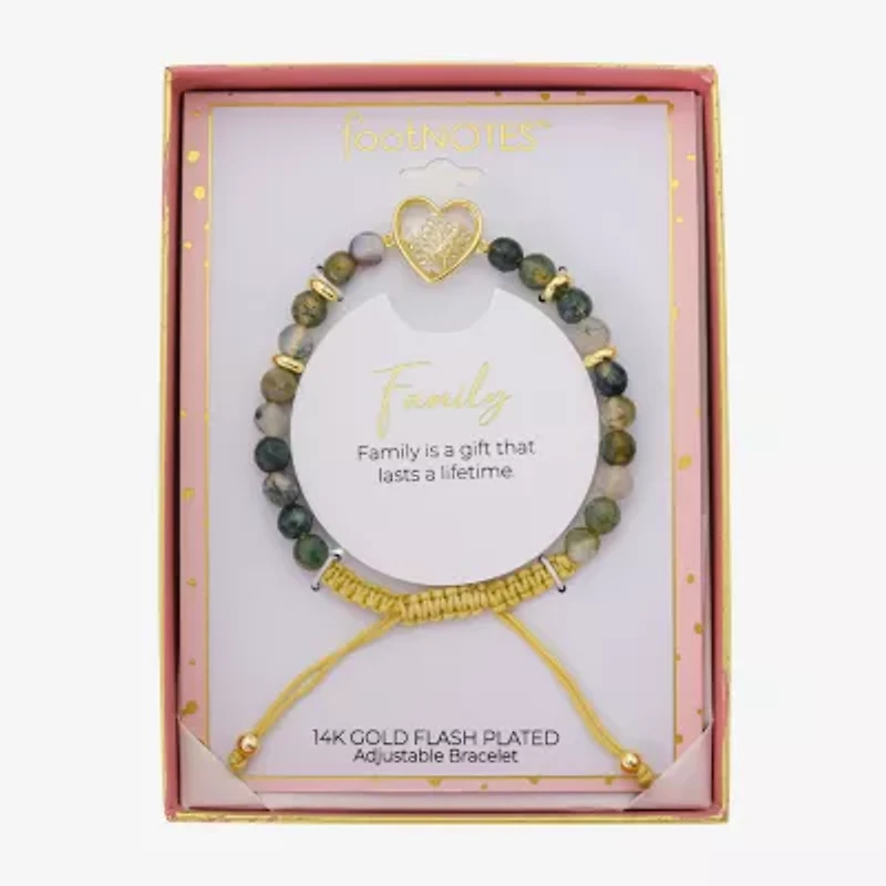 Footnotes Family Tree Womens Multi Color Jasper 10K Gold Over Brass Heart Bolo Bracelet