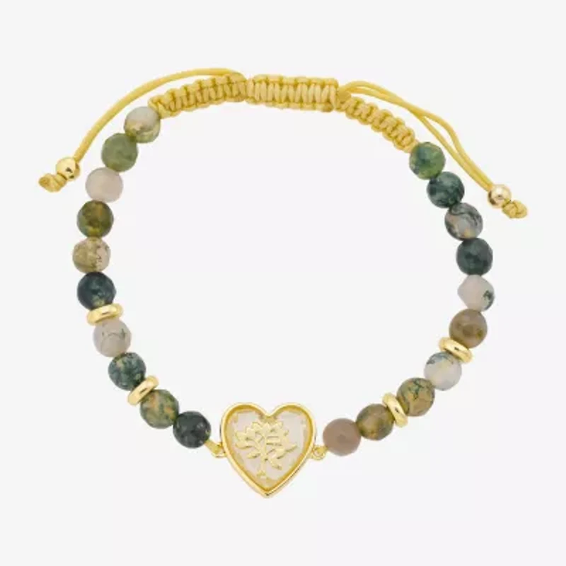 Footnotes Family Tree Womens Multi Color Jasper 10K Gold Over Brass Heart Bolo Bracelet