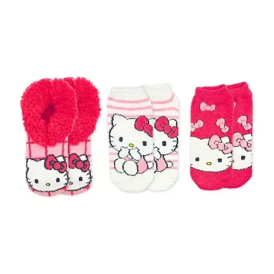 Womens Multi-Pack 3 Pair Hello Kitty Slipper Socks