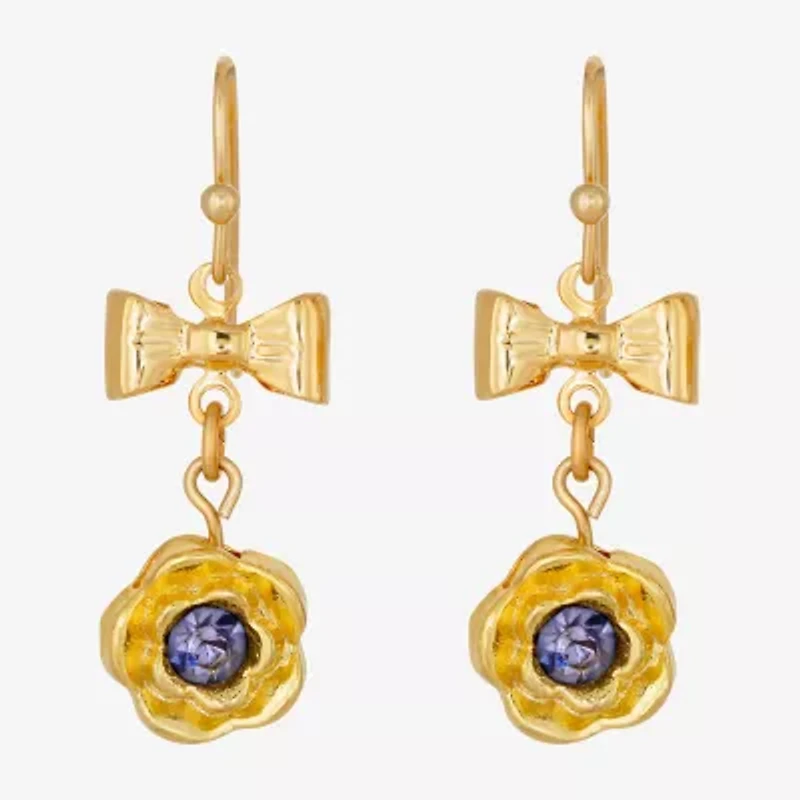1928 Womens Purple Crystal Bow Flower Drop Earrings