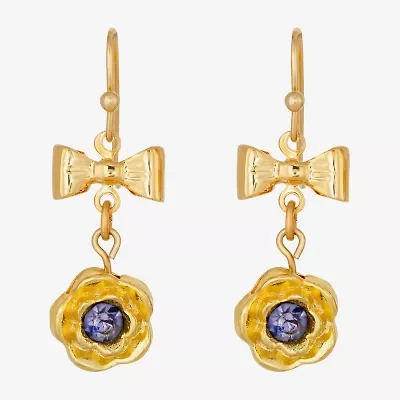 1928 Womens Purple Crystal Bow Flower Drop Earrings