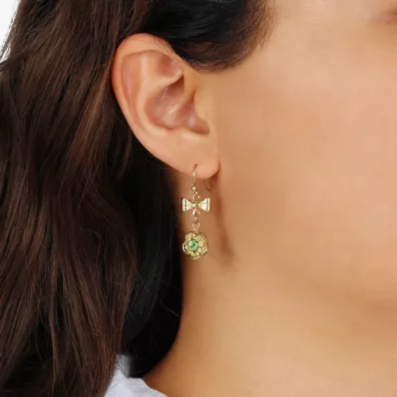 1928 Womens Crystal Bow Flower Drop Earrings