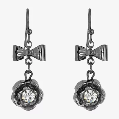 1928 Womens Gray Crystal Bow Flower Drop Earrings