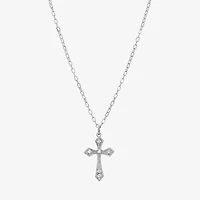 1928 Silver Tone Womens Crystal Alloy Cross 15 Inch Pendant Necklace