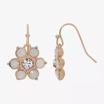 1928 Womens White Crystal Flower Drop Earrings