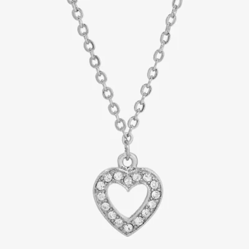 1928 Womens Crystal Alloy Heart 16 Inch Pendant Necklace