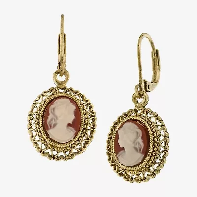 1928 Womens Orange Glass Cameo Drop Earrings