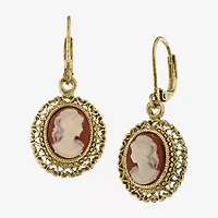 1928 Womens Orange Glass Cameo Drop Earrings