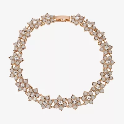 1928 Womens White Crystal Flower 7.5 Inch Tennis Bracelet