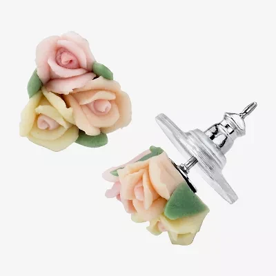 1928 Porcelain 10mm Flower Stud Earrings